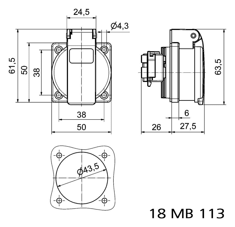 Bals 71082 SCHUKO-Anbausteckdose 16A 3p IP54 blau ortsveränderlich