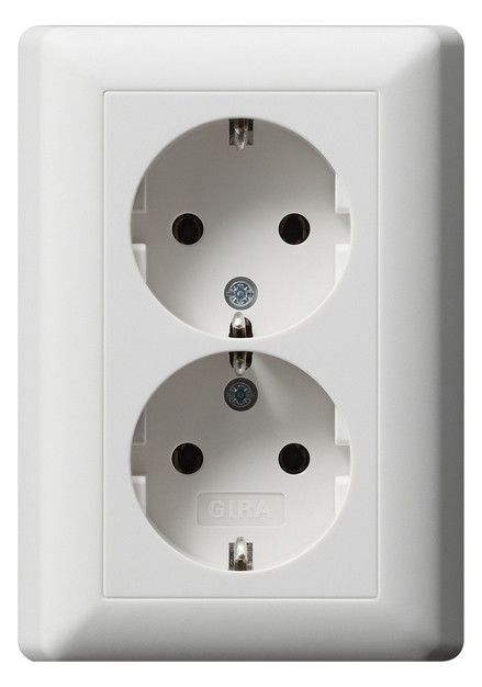 GIRA 078804 SCHUKO-Doppelsteckdose Voll- platte o.Krallen Standard 55 Reinweiß se