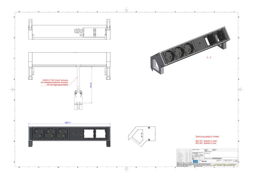 Bachmann 902.401 DESK2 3xSchuko 2xABD Strom 0,2m GST18 Inox lackiert