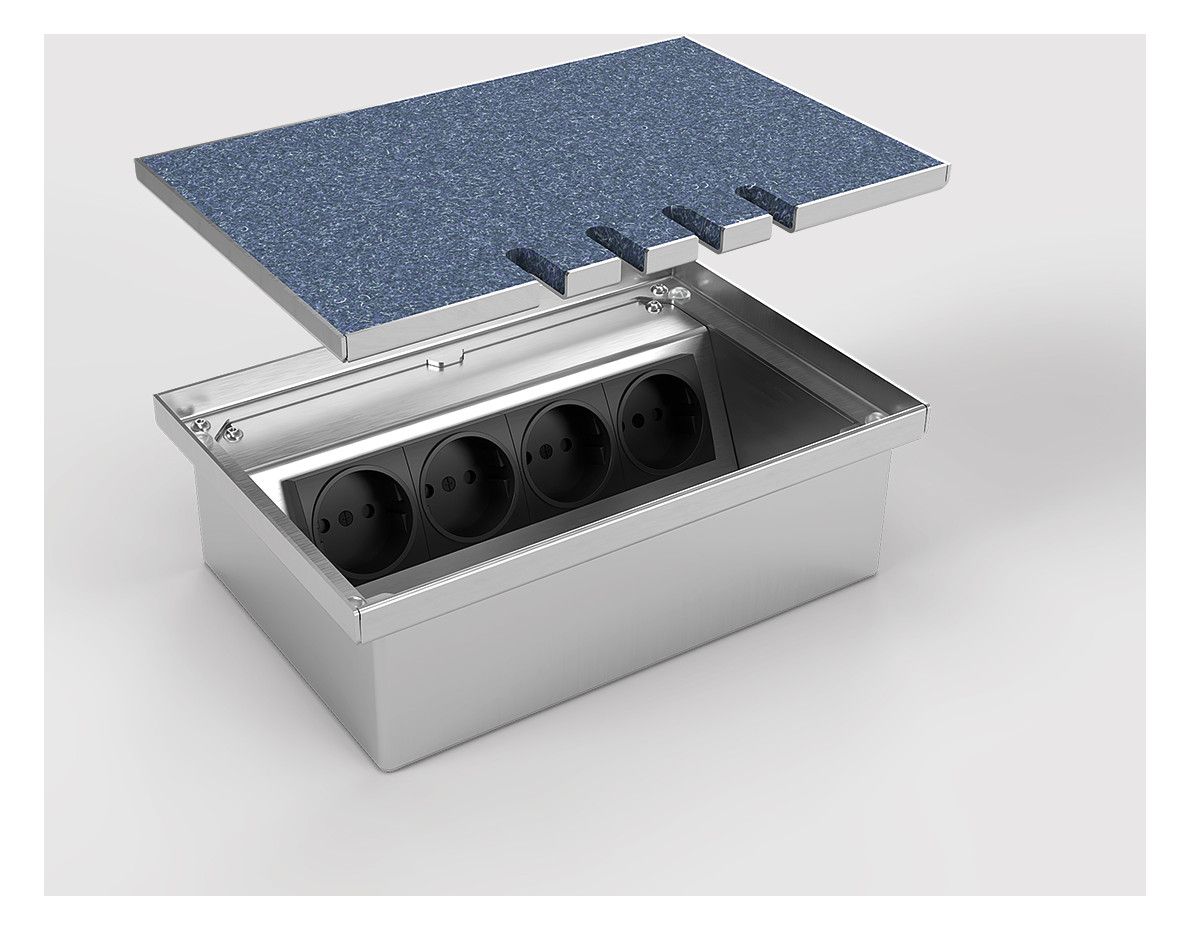Bodensteckdose 8804T 3x Schuko 1x Antenne belegbar 8804T-3-0