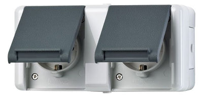 Jung 8220-1W AP/WG SCHUKO Steckdose 2f verdr. waagerecht 1Abdeckung WG800