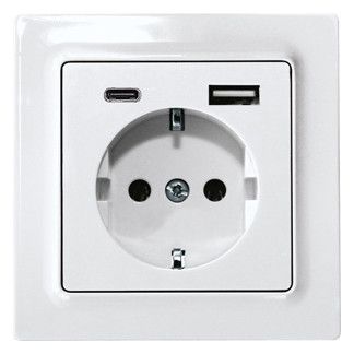 Eltako DSS55E+USBA+C-wg SCHUKO-Steckdose E-Design55 reinweiß glänzend 30055897