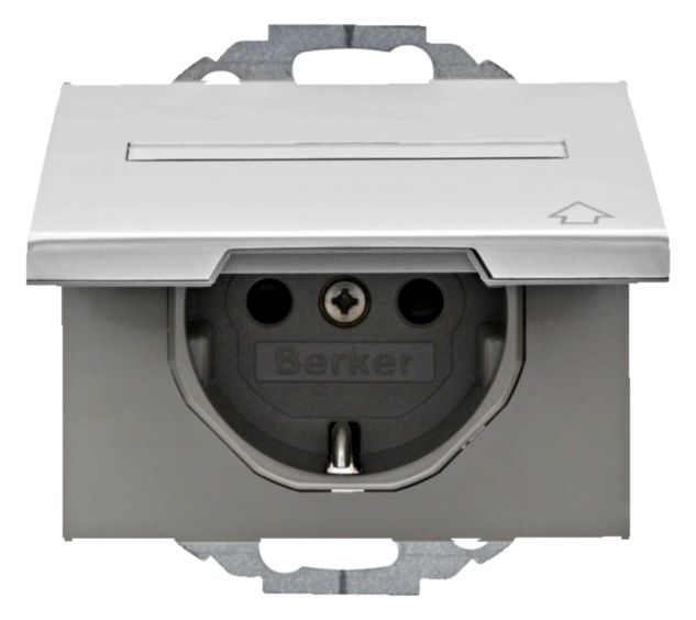 Berker 47487103 Steckdose SCHUKO+Klappd. u.B-feld K.5 Alu