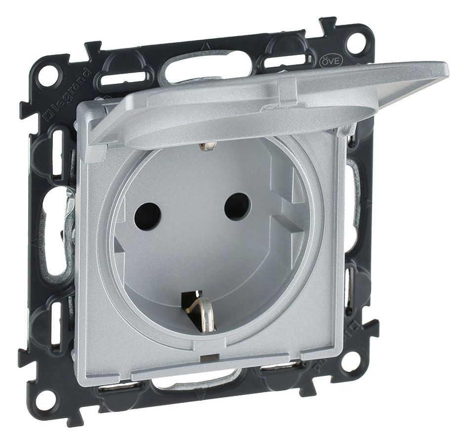 Legrand 753317 Schuko Steckdose Klappd. m.erh.Ber.schutz Valena Life Aluminium