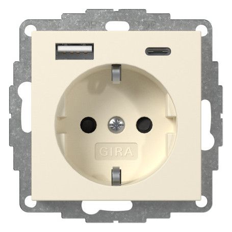 GIRA 245901 SCHUKO-Steckdose Shutter USB 2f Typ A/C System 55 Cremeweiß gl.