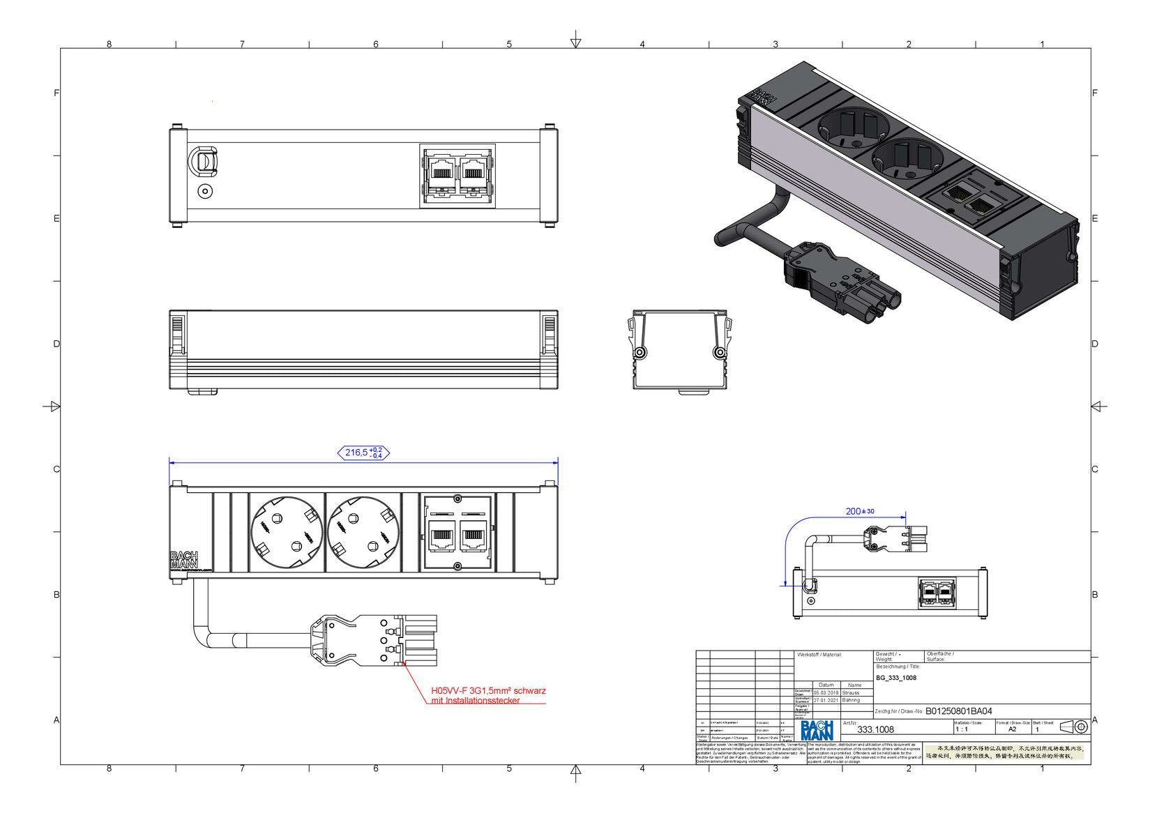 Bachmann 333.1008 CONI 2xSchuko 2xCat5e GST18