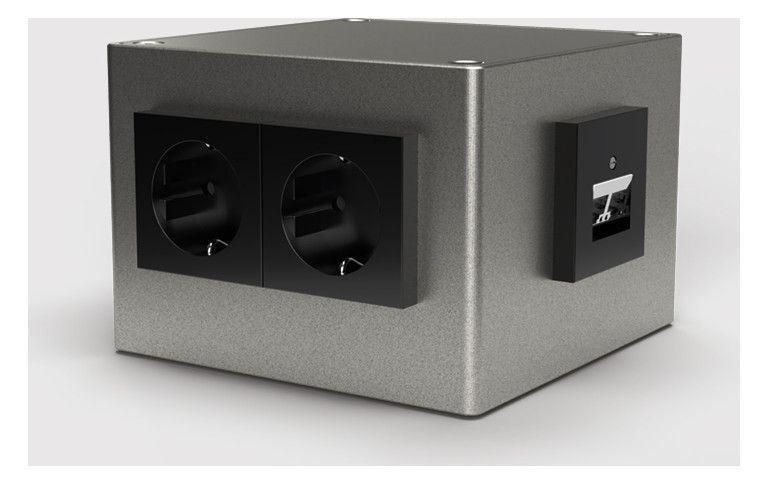 Tischsteckdose 1206 4x Schuko, 1x USB Laden 2f., 1x Kabelauslass, RAL9010