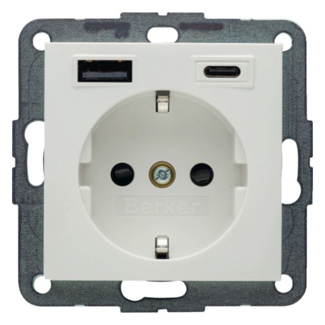 Berker 48141909 Steckdose SCHUKO/USB AC 20W PD S1 pw mt
