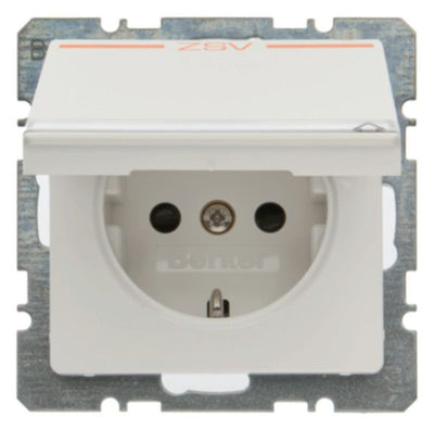 Berker 47526049 Steckdose SCHUKO+Klappd. B-feld+erh.BS Q.1/Q.3 polarweiß samt