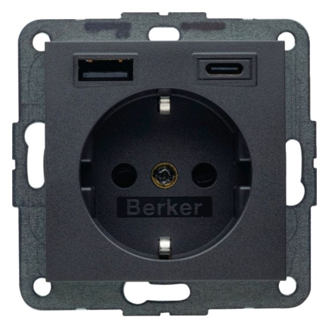 Berker 48141606 Steckdose SCHUKO/USB AC 20W PD B3 ant mt
