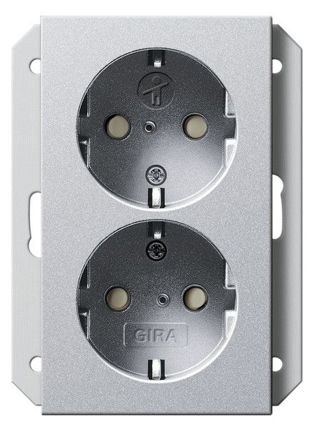 GIRA 273126 SCHUKO-Doppelsteckdose SH f.UP-Dose 1f System 55 Farbe Alu