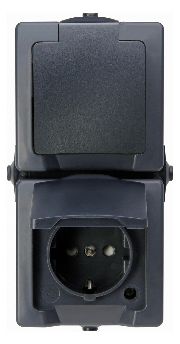 Kopp 136955007 NAUTIC Schuko Steckdose 2f Klappd.AP senkrecht anthrazit
