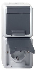 GIRA 478030 SCHUKO-Doppelsteckdose senkrecht Klappdeckel WG AP IP44 Grau