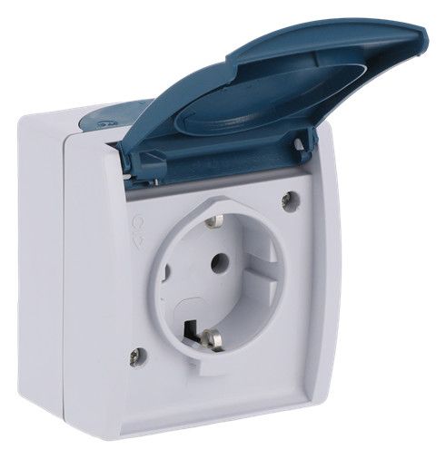 BJ 20EW-53 Steckdose m.Klappdeckel ocean IP44 grau/blaugrün