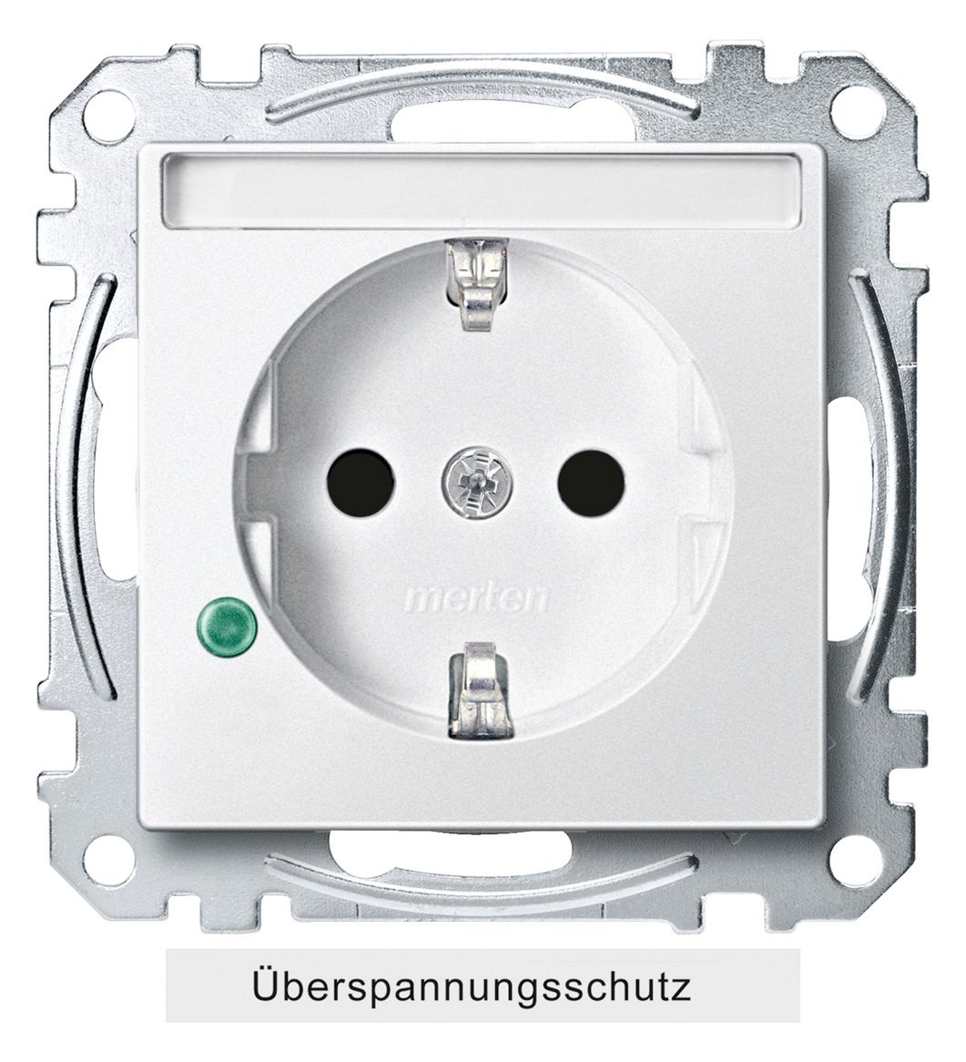 Mert MEG 2305-0419 SCHUKO-Steckdose BRS m.ÜSS+Schriftfeld StK polarweiß System M