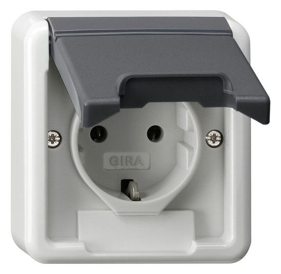GIRA 445035 SCHUKO-Steckdose Klappdeckel+BSF (OT) WG AP IP44 Grau