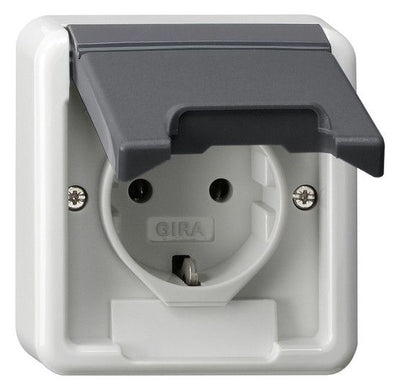 GIRA 445035 SCHUKO-Steckdose Klappdeckel+BSF (OT) WG AP IP44 Grau
