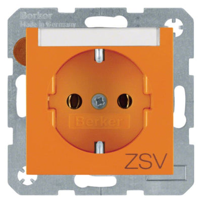 Berker 47508914 Steckdose SCHUKO m.B-feld+Aufdruck S.1 orange glänzend