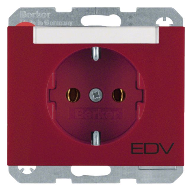 Berker 47397115 Steckdose SCHUKO m.B-feld+Aufdruck K.1/K.5 rot glänzend