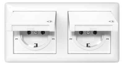 GIRA 415803 SCHUKO-Steckdose KD+Set IP44+Rahmen 2f Standard 55 Reinweiß gl.