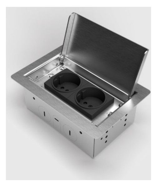 Bodensteckdose 3302E 2x Schuko, Edelstahl gebürstet 3302E-1-1