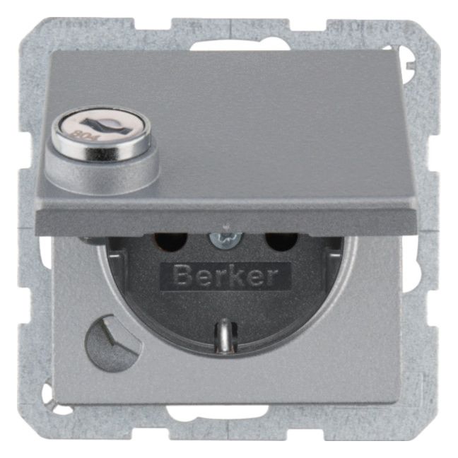 Berker 47636084 SCHUKO Steckdose m.Steckklemme Klappd.Schloss Q.1 alu