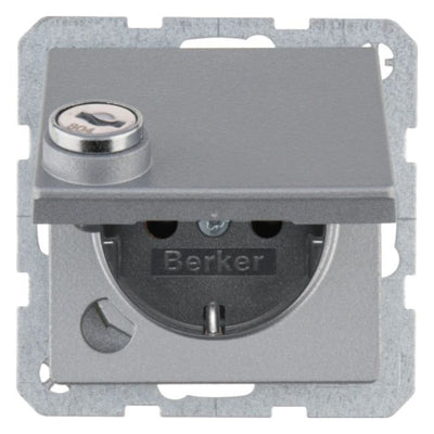 Berker 47636084 SCHUKO Steckdose m.Steckklemme Klappd.Schloss Q.1 alu