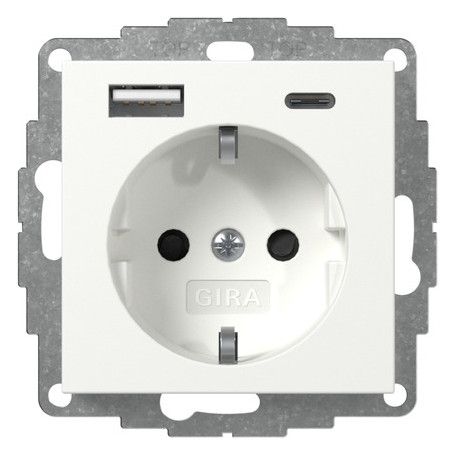 GIRA 245927 SCHUKO-Steckdose Shutter USB 2f Typ A/C System 55 Reinweiß seiden