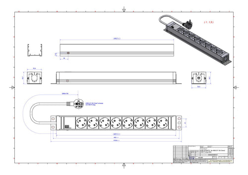 Bachmann 333.001 19" 1,5HE 8xSchuko weiß Strom 2m Schuko