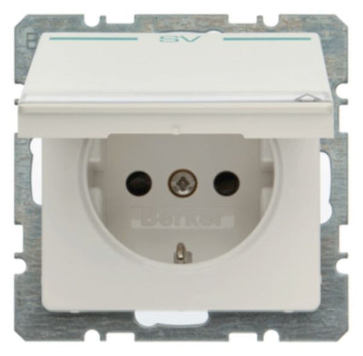 Berker 47526039 Steckdose SCHUKO+Klappd. B-feld+erh.BS Q.1/Q.3 polarweiß samt