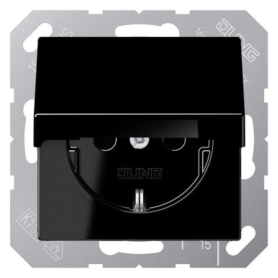 Jung A1520KLSW SCHUKO Steckdose Klappdeckel Serie A schwarz