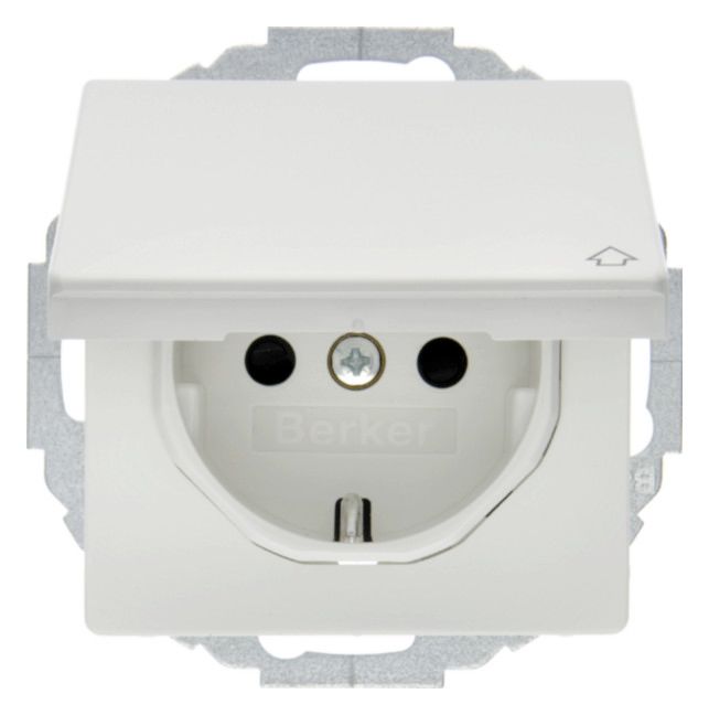 Berker 47446089 Steckdose SCHUKO+Klappd. u.erh.BS Q.1/Q.3 polarweiß samt