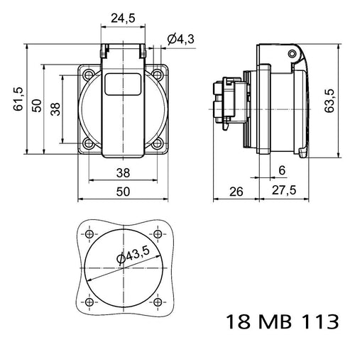 Bals 71083 Schuko-Anbausteckdose 16A 3p IP54 grau ortsveränderlich