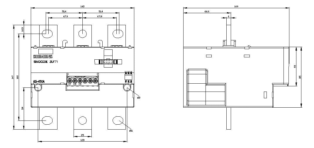 Siemens 3UF7114-1BA01-0 Strom-/Spannungs modul V2 63-630A 145mm Schienenanschl.