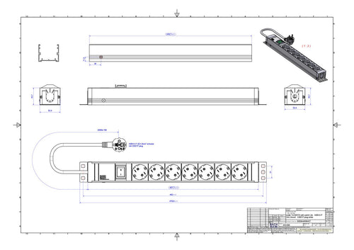 Bachmann 333.000 19" 1,5HE 7xSchuko 1xSchalter Strom 2m Schuko