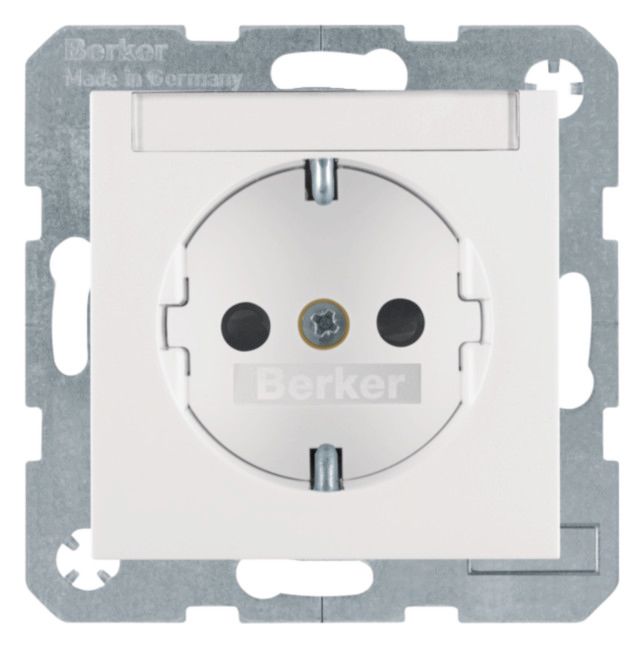 Berker 47498989 Steckdose SCHUKO m.B-feld+erh.BS S.1 polarweiß glänzend