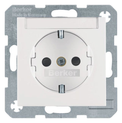 Berker 47498989 Steckdose SCHUKO m.B-feld+erh.BS S.1 polarweiß glänzend