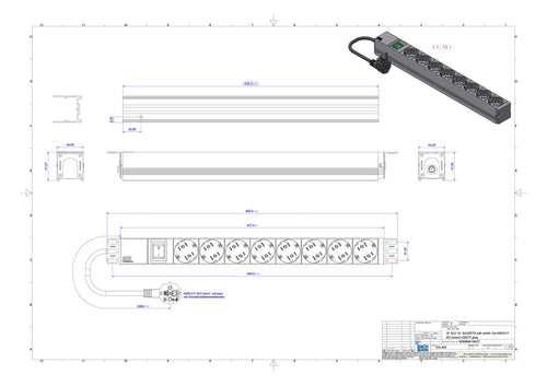 Bachmann 333.400 19" 1HE 8xSchuko 1xSchalter 438,5mm