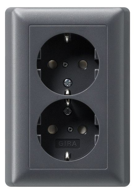 GIRA 078328 SCHUKO-Doppelsteckdose SH+ Vollplatte System 55 Anthrazit
