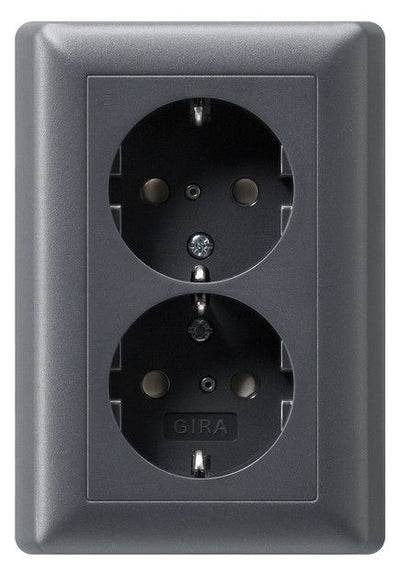 GIRA 078328 SCHUKO-Doppelsteckdose SH+ Vollplatte System 55 Anthrazit