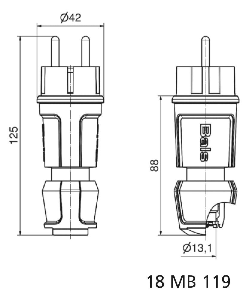 Bals 7370 Schuko-Stecker 16A 3p IP44 blau belg./franz.