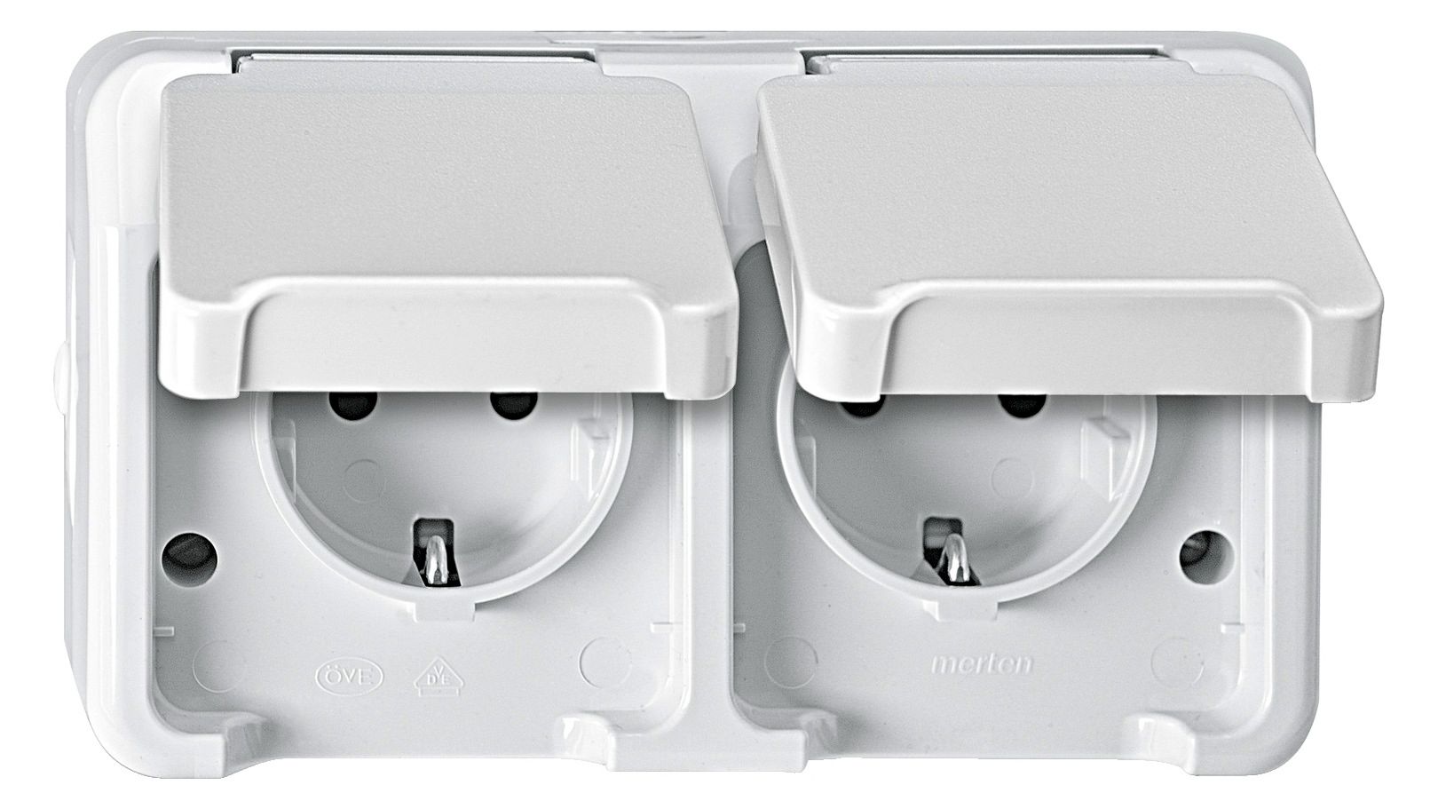 Mert MEG 2320-8019 SCHUKO-Doppel-Steck- Dose polarweiß waag. m.BRS AQUASTAR