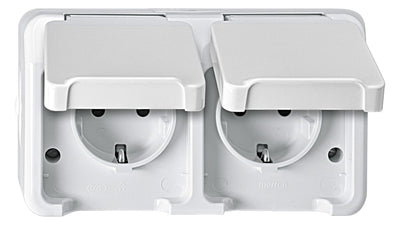Mert MEG 2320-8019 SCHUKO-Doppel-Steck- Dose polarweiß waag. m.BRS AQUASTAR