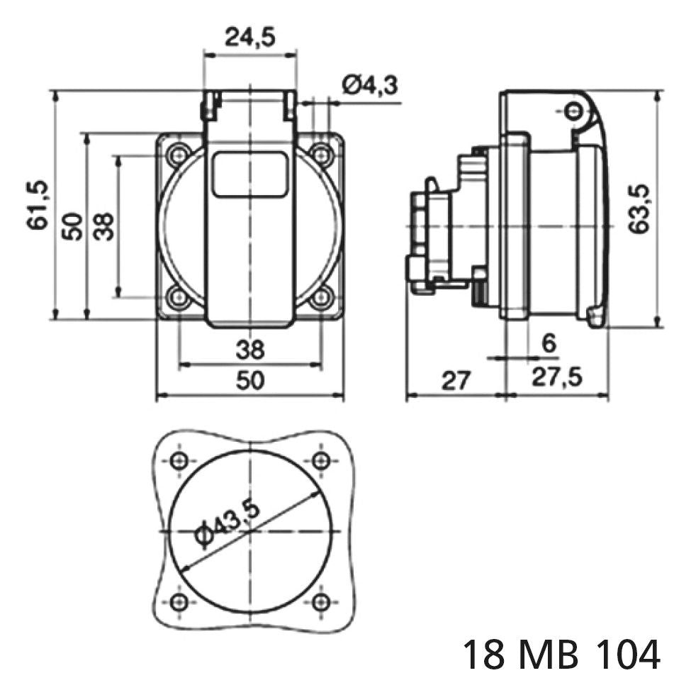 Bals 71104 Schuko-Anbausteckdose gerade QC 16A 3p IP54 schwarz ortsveränderlich