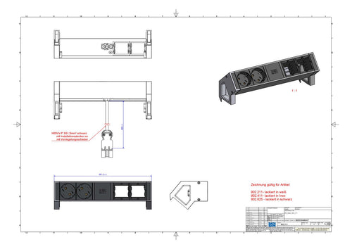 Bachmann 902.211 DESK2 2xSchuko 2xABD Strom 0,2m GST18 RAL9010