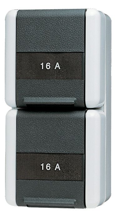 Jung 822KINAW AP/WG SCHUKO Steckdose 2f verdr. senkr. erh.Ber. Schriftf. WG800