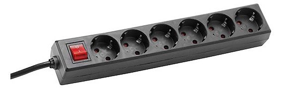 Bachmann 381.144S SELLY 6xSchuko schwarz 1xSchalter Strom 1,5m Schuko
