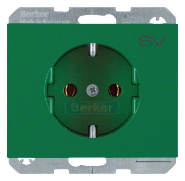 Berker 47157113 Steckdose SCHUKO m.Aufdruck K.1/K.5 grün glänzend