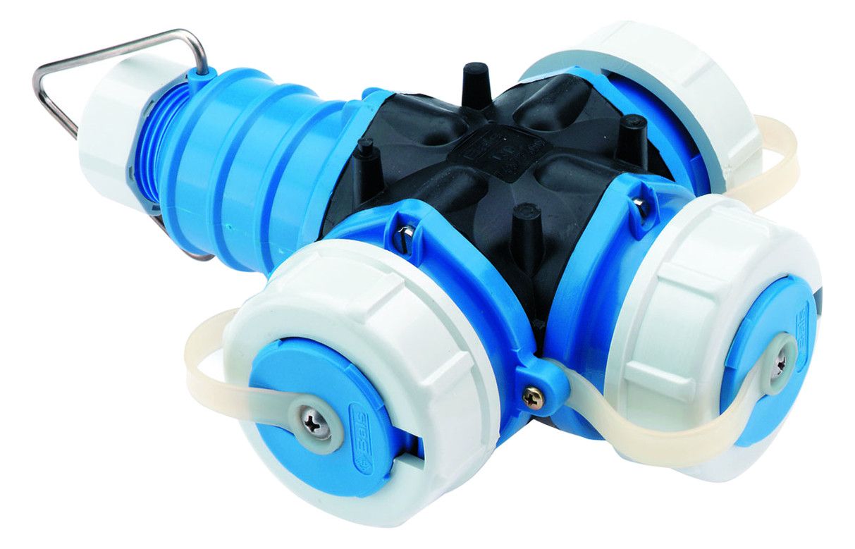 Bals 749 Schuko-Dreiwegekupplung 16A 3p IP67 blau H/B/T:232x162x73mm
