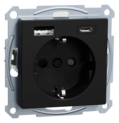 Mert MEG 2367-0403 Schuko Steckdose m.USB Ladegerät schwarz matt System M